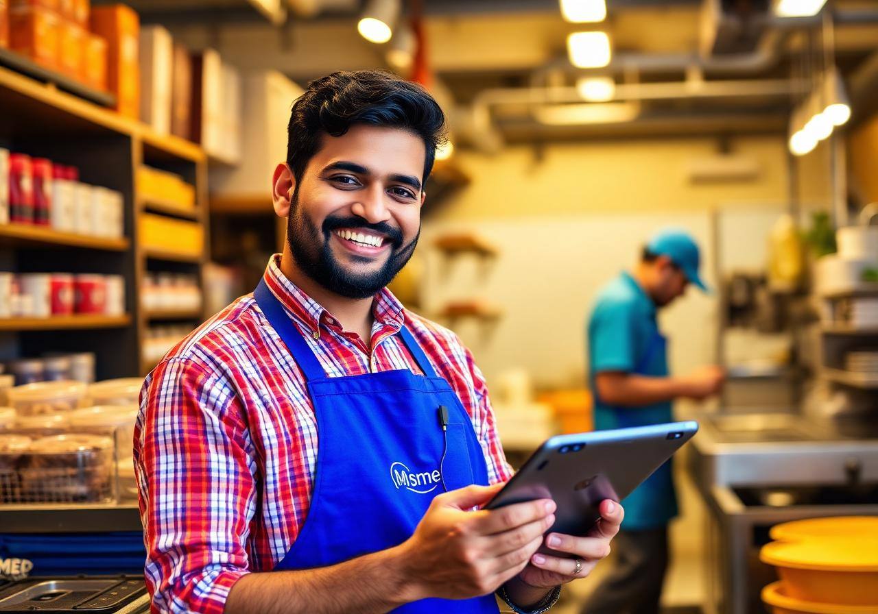 Small business owner managing compliance on tablet